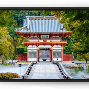 tirage photo d'une porte rouge d'un temple au japon dans une caisse américaine noire